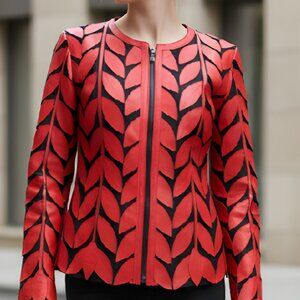Jacket Leather Women's Outfit Tops Blouses Shirt Sheer Handmade Leaf